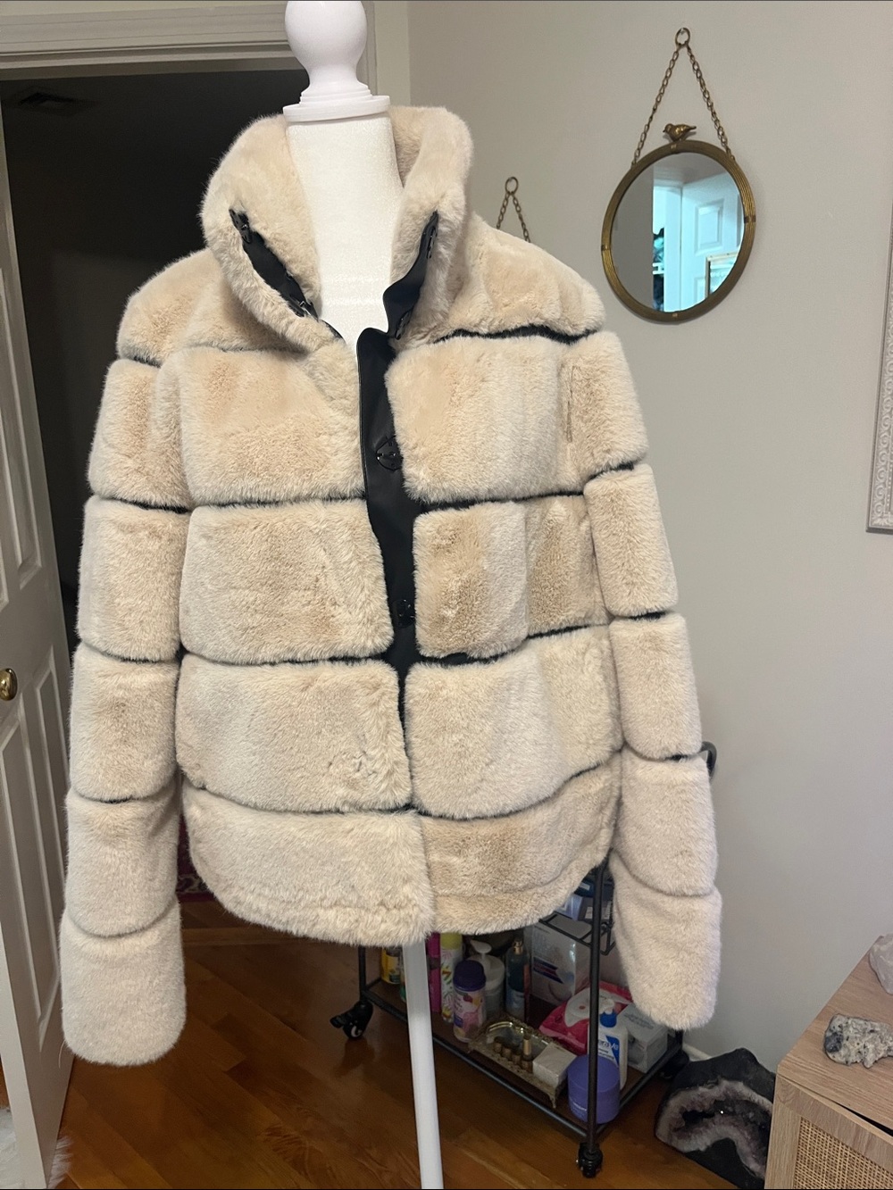 Karl Lagerfeld Cream Teddy Jacket with Black Trim
